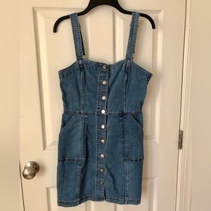 Denim jumper dress with pockets!